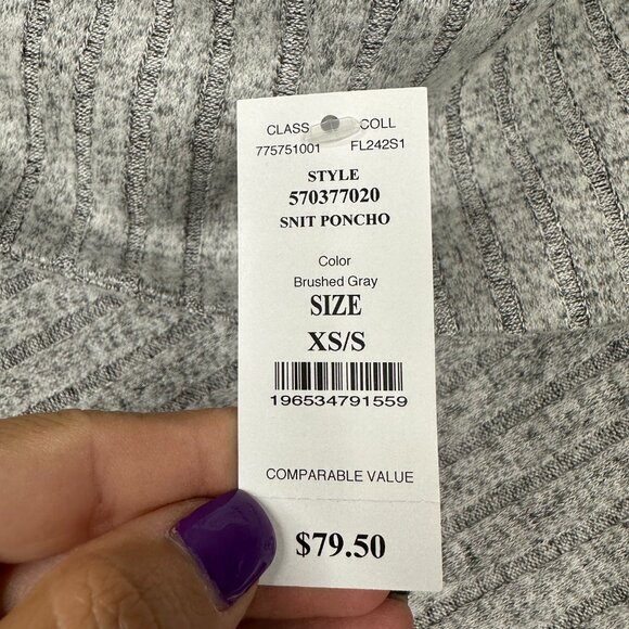 NWT White House Black Market Poncho XS/S Gray Snit Knit Cowl Neck Cozy #WHBM2 - Picture 6 of 9